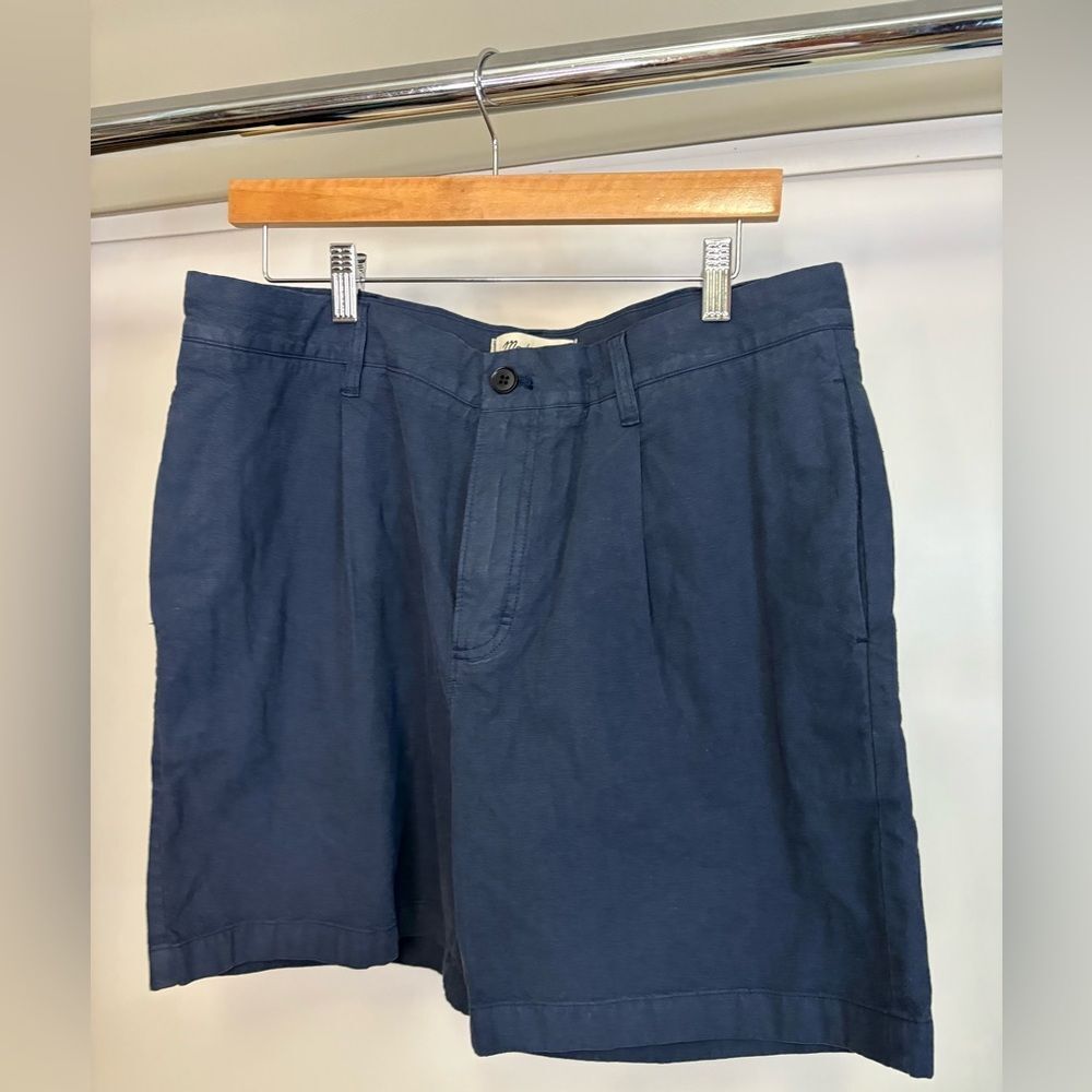 NWOT Navy Cotton-Hemp Blend Pleated Shorts Madewell 33